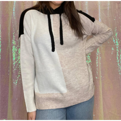 Dex color block hooded sweater in cream/black