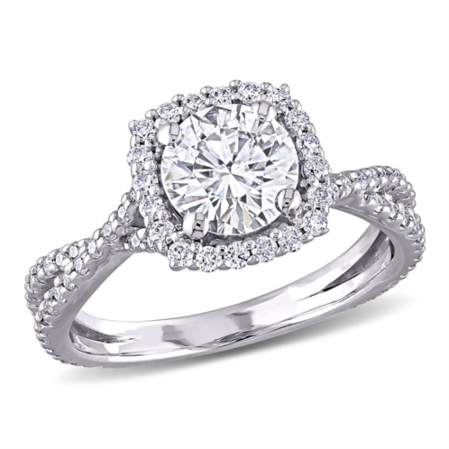 Mimi & Max 1 1/2ct dew created moissanite square halo crossover engagement ring in 10k white gold