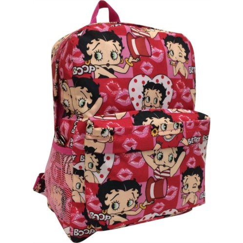 Betty Boop womens microfiber large backpack in pink/red with kisses