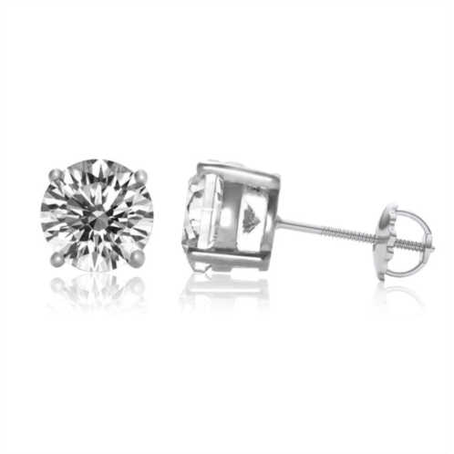 Genevive sterling silver white gold plated with clear cubic zirconia solitaire screw back stud earrings