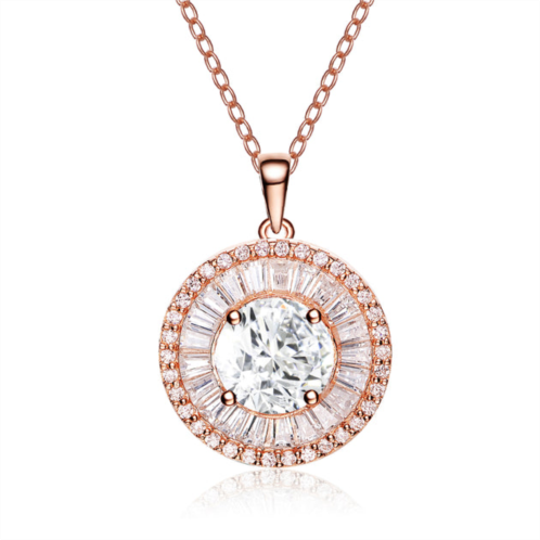 Genevive sterling silver with rose gold plated and clear cubic zirconia pendant necklace