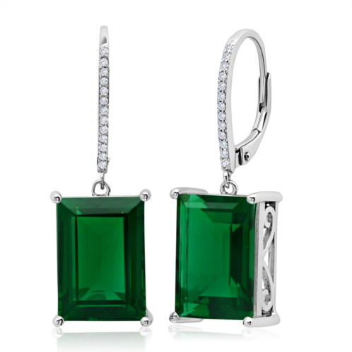 MAX + STONE emerald cut gemstone quartz dangle white topaz detail leverback earrings in sterling silver (14x10mm)