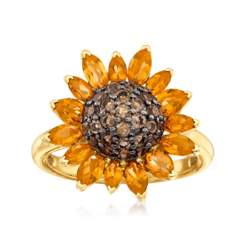 Ross-Simons citrine and . smoky quartz sunflower ring in 18kt gold over sterling