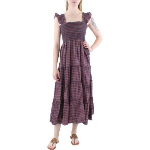 Aqua calypso womens cotton plaid midi dress