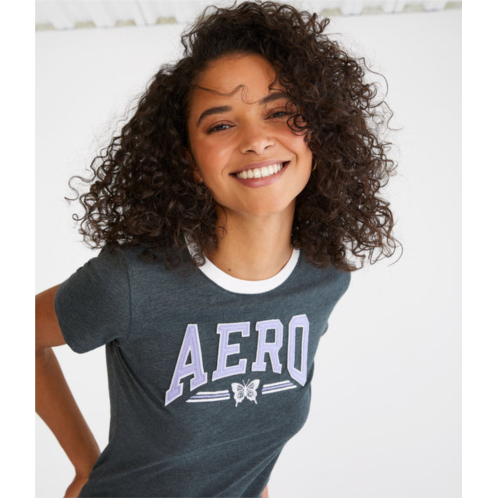 Aeropostale butterfly applique ringer graphic tee