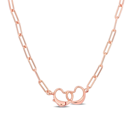 Mimi & Max pink paper clip necklace w/ double heart clasp in rose silver - 18 in.