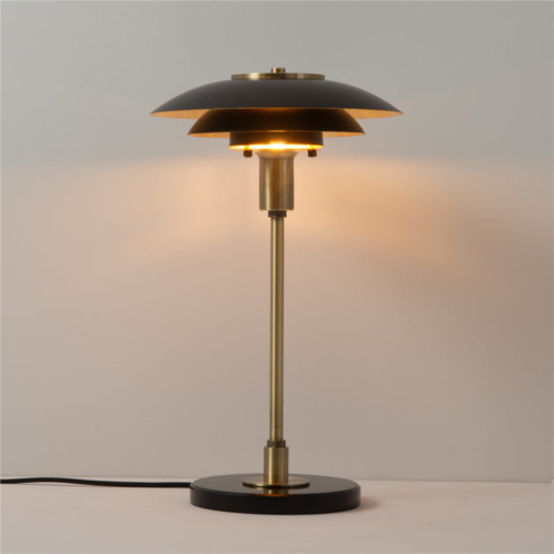 Nova of California rancho mirage table lamp - matte black & gold-leaf shade, weathered brass, black marble base