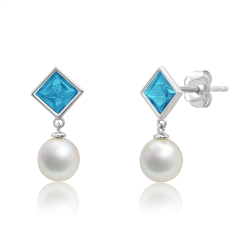 MAX + STONE sterling silver 6mm cultured pearl dangle and 5mm gemstone stud earrings