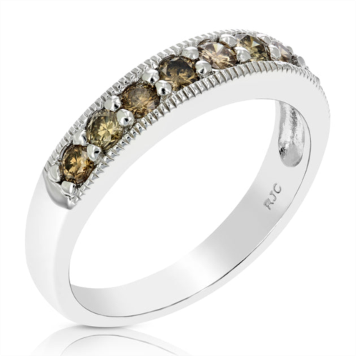 Vir Jewels 1 cttw champagne diamond wedding band with milgrain .925 sterling silver rhodium