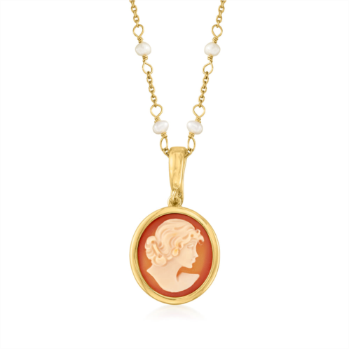 Ross-Simons italian cultured pearl shell cameo station necklace in 18kt gold over sterling