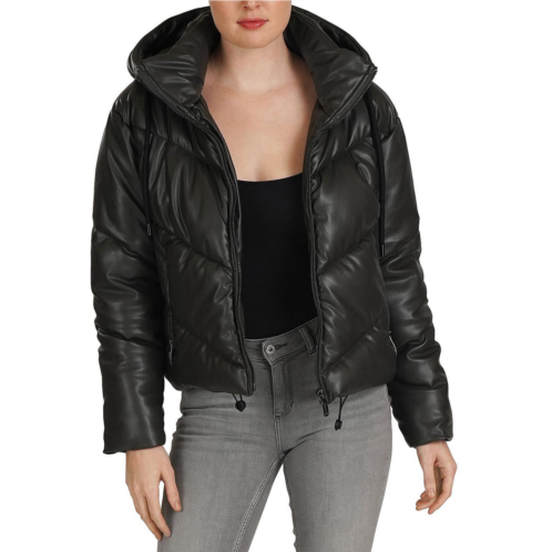 Love Token leo womens faux leather short puffer jacket