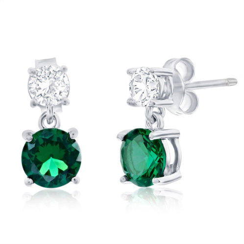 Simona sterling silver round cz dangle earrings (green, blue, or red)