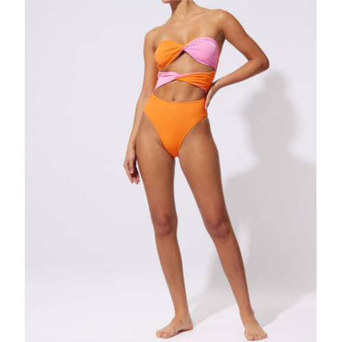 SOLID & STRIPED the marlie (reversible) butterluxe colorblock bathing suit in carnation pink clementine