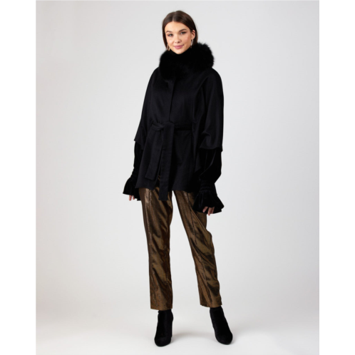 Gorski wool belted cape with fox collar