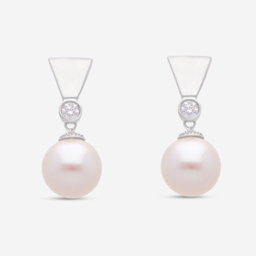 Ina Mar 18k white gold white fresh water 10mm pearls and diamond drop earrings e4097fw