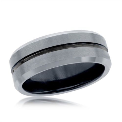 Blackjack matte & polished silver and black stripe tungsten ring