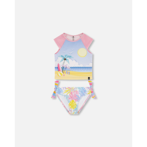 Deux par Deux two piece rashguard swimsuit palm leaf pastel print