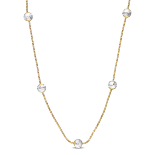 Mimi & Max 6mm white ball station chain necklace in yellow plated sterling silver - 16 in