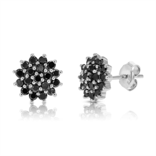 Vir Jewels 1 cttw black diamond stud earrings .925 sterling silver push backs round cluster