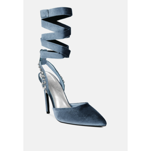 Rag & Co wallis blue diamante embellished tie up stiletto sandals