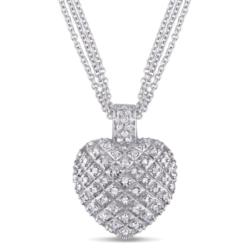 Mimi & Max 1ct tdw diamond heart pendant with triple chain in sterling silver
