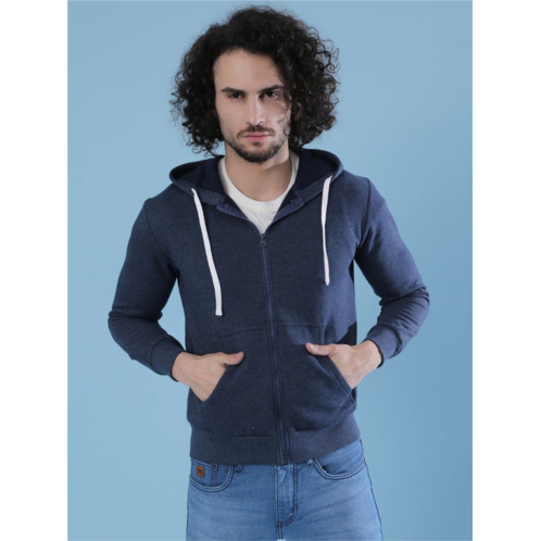 Campus Sutra men stylish solid casual zipper with hooded sweatshirt