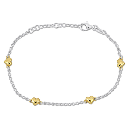 Mimi & Max four yellow heart charm station bracelet on rolo chain in sterling silver- 7+1 in.