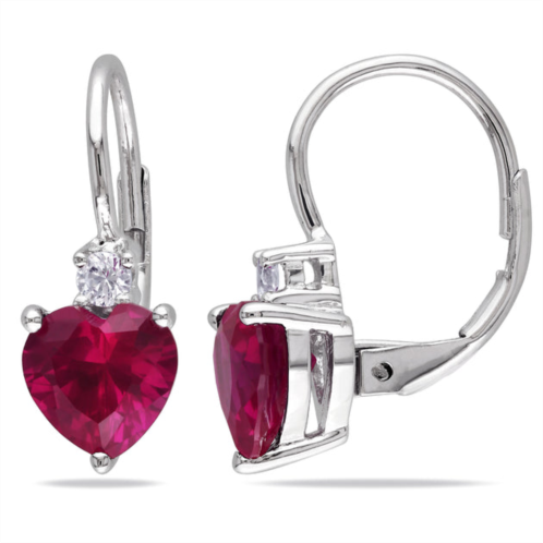 Mimi & Max 3 3/8ct tgw created ruby and white sapphire heart leverback earrings in sterling silver