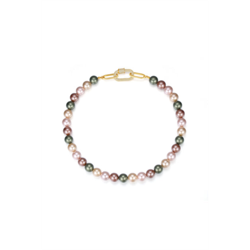 Classicharms gold shell pearl necklace with gem-encrusted carabiner lock