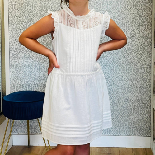 For All Seasons girl ruffle mock neck dress in white