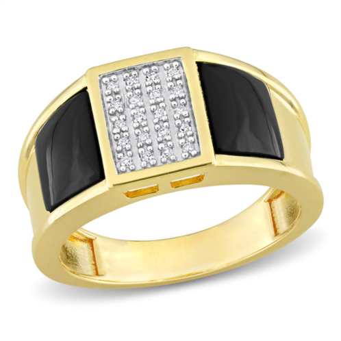 Mimi & Max 2ct tgw square black onyx and 1/10ct tw diamond mens ring in yellow plated sterling silver