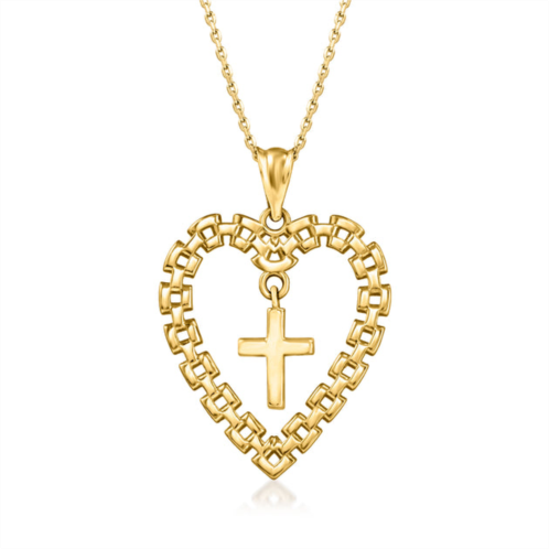 Ross-Simons 14kt yellow gold cross in open-link heart pendant necklace