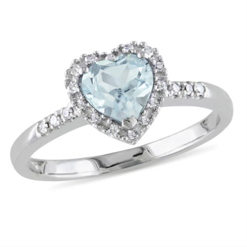 Mimi & Max 1/10ct tdw diamond and aquamarine heart halo ring in sterling silver
