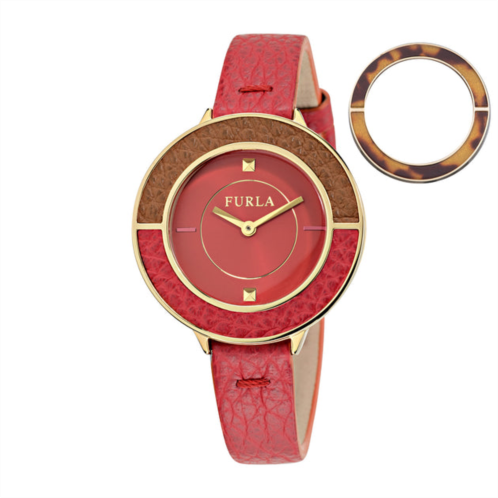 Furla womens club red dial calfskin leather watch