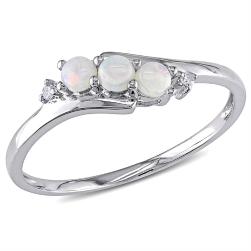 Mimi & Max 1/5ct tgw opal and diamond accent 3-stone ring in 10k white gold