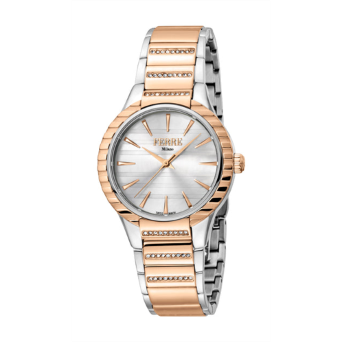 Ferre Milano ladies silver dial ss mb.middle links in rg. watch