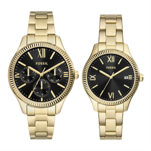 Fossil mens his and hers multifunction, gold-tone alloy watch