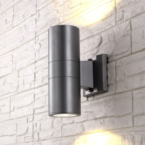 JONATHAN Y duo 6 2-light modern midcentury cylinder outdoor metal/glass integrated led wall sconce with uplight