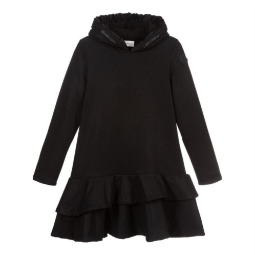 Moncler black hooded ruffle sweater dress