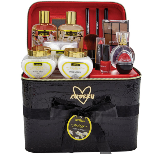 Lovery premium bath & body gift basket - jasmine scent - home spa & makeup set - 30pc
