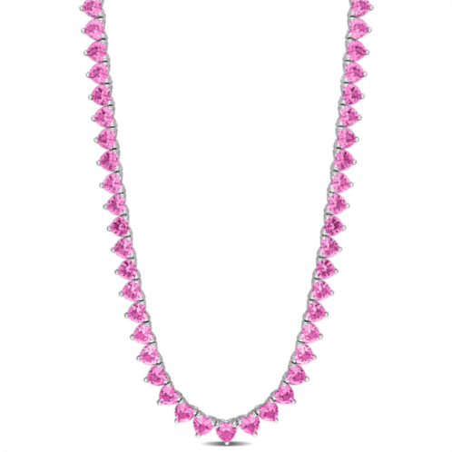 Mimi & Max 31-1/5ct tgw heart-cut created pink sapphire tennis necklace in sterling silver - 18 in.