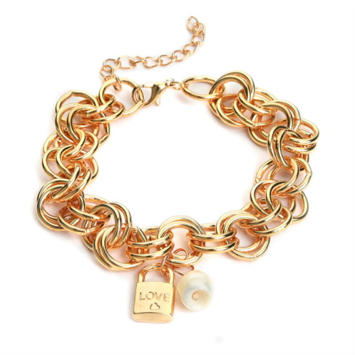 SOHI women gold-plated white brass pearls link bracelet