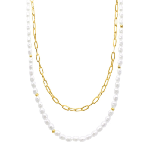 Adornia pearl and paperclip adjustable chain gold