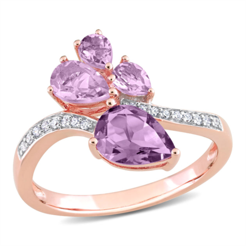 Mimi & Max womens 1 3/5ct tgw pear-shape amethyst and rose de france and 1/10ct tdw diamond toi et moi ring in 14k rose gold