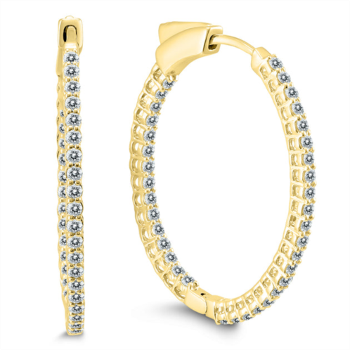 Monary 1 carat tw round diamond hoop earrings with push down button locks in 10k yellow gold