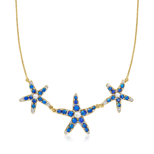 Ross-Simons 4-5mm cultured pearl and 2.5-4mm black opal starfish necklace with white topaz in 18kt gold over sterling