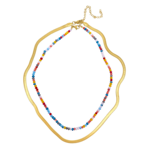 Adornia rainbow beaded necklace and herringbone necklace set gold