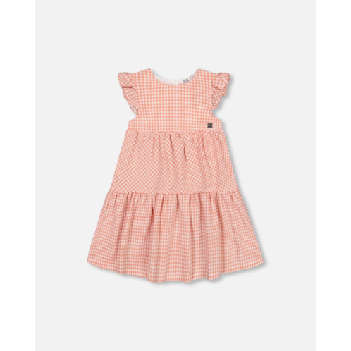 Deux par Deux peasant dress with frill sleeves vichy dusty rose