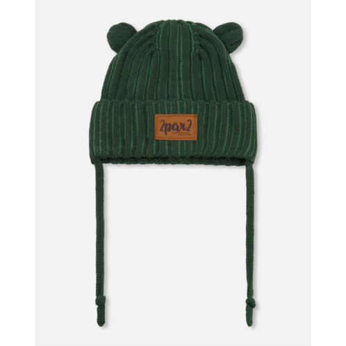 Deux par Deux baby knit hat with ears forest green