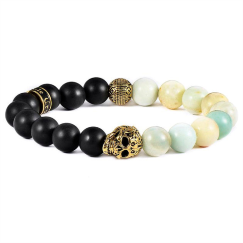 Crucible Jewelry crucible los angeles single skull stretch bracelet with 10mm matte black onyx and amazonite beads
